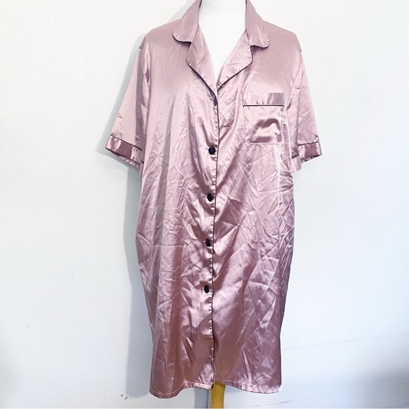 Other - No Brand Elegant Satin Short Sleeve Nightshirt in Rose Pink  Color Button Up 2X